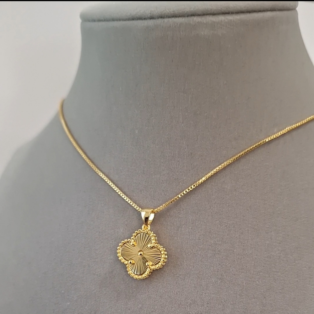 Double sided gold-filled clover necklace.